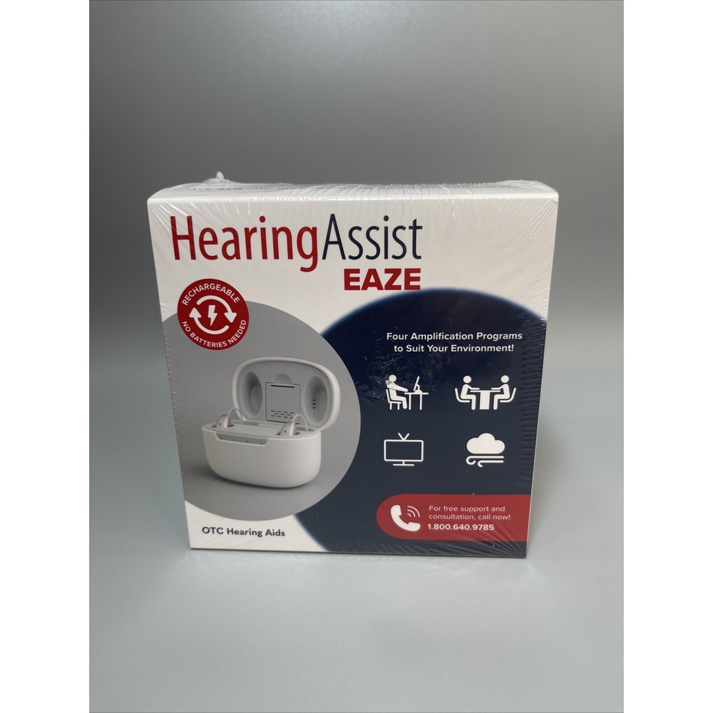HEARING ASSIST EAZE OTC RECHARGEABLE HEARING AID KIT-2PC Sealed